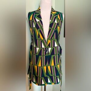 Zara Sleeveless Blazer Jacket Vest Multicolor Geo Print Spring Summer size XS S